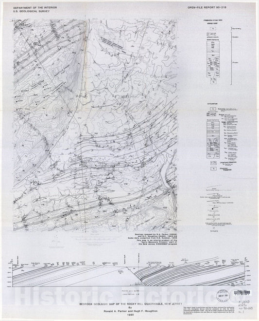 Map : Bedrock geologic map of the Rocky Hill quadrangle, New Jersey, 1990 Cartography Wall Art :