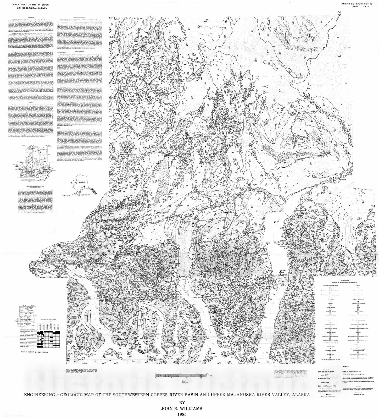 Map : Engineering-geologic map of the southwestern Copper River Basin and Upper Matanuaka River Valley, Alaska, 1985 Cartography Wall Art :