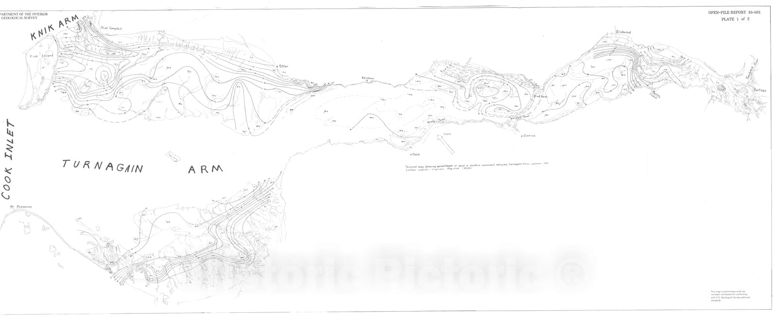 Map : Physiography, texture, and bedforms during June-July 1981 in Turnagain Arm estuary, upper Cook Inlet, Alaska, 1985 Cartography Wall Art :