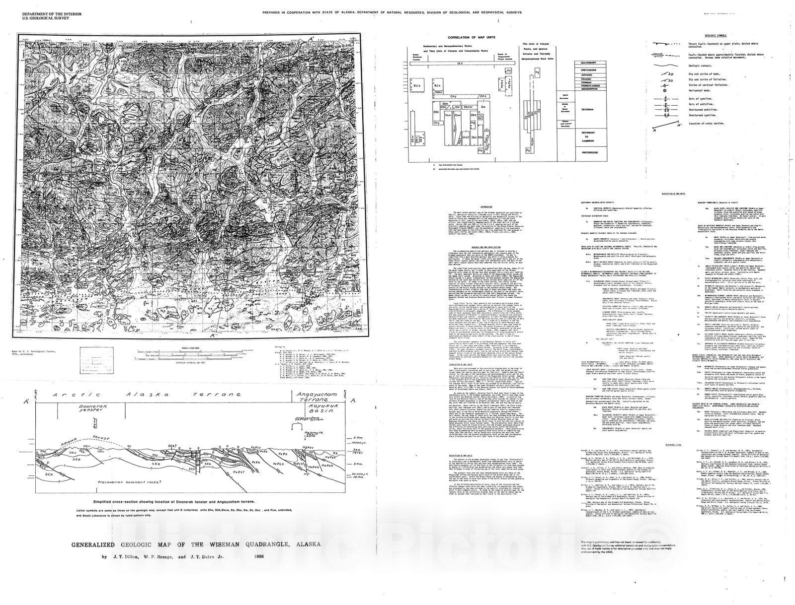 Map : Generalized geologic map of the Wiseman quadrangle, Alaska, 1986 Cartography Wall Art :