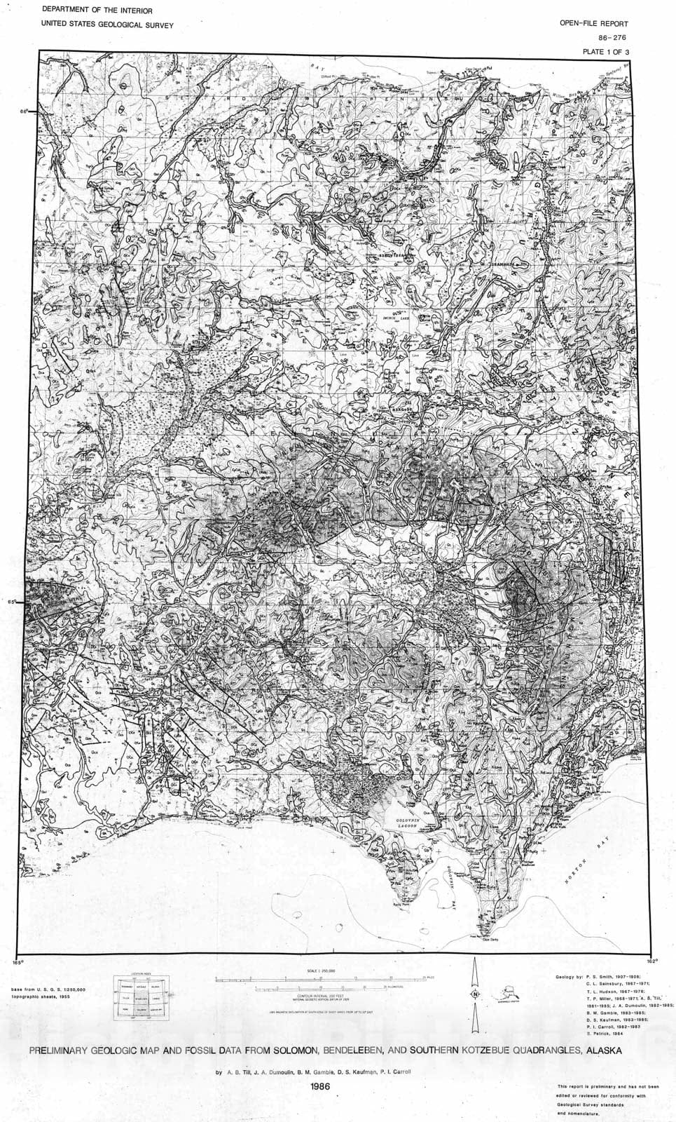 Map : Preliminary geologic map and fossil data, Solomon, Bendeleben, and southern Kotzebue quadrangles, Seward Peninsula, Alaska, 1986 Cartography Wall Art :