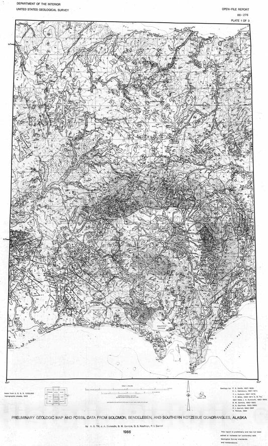 Map : Preliminary geologic map and fossil data, Solomon, Bendeleben, and southern Kotzebue quadrangles, Seward Peninsula, Alaska, 1986 Cartography Wall Art :