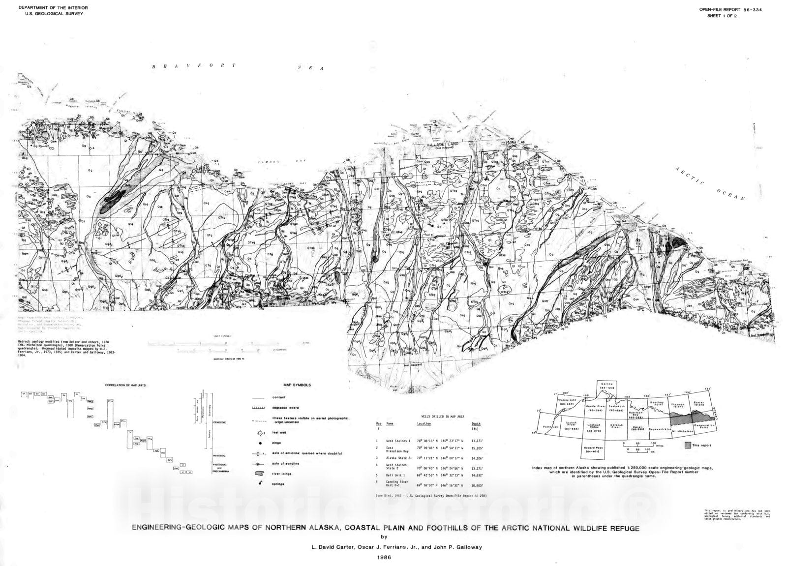 Map : Engineering-geologic maps of northern Alaska coastal plain and foothills of the Arctic National Wildlife Refuge, 1986 Cartography Wall Art :