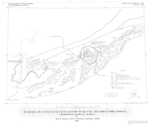 Map : Occurrence of platinum in gold samples from the Tolovana and Rampart mining districts, Livengood quadrangle, Alaska, 1987 Cartography Wall Art :