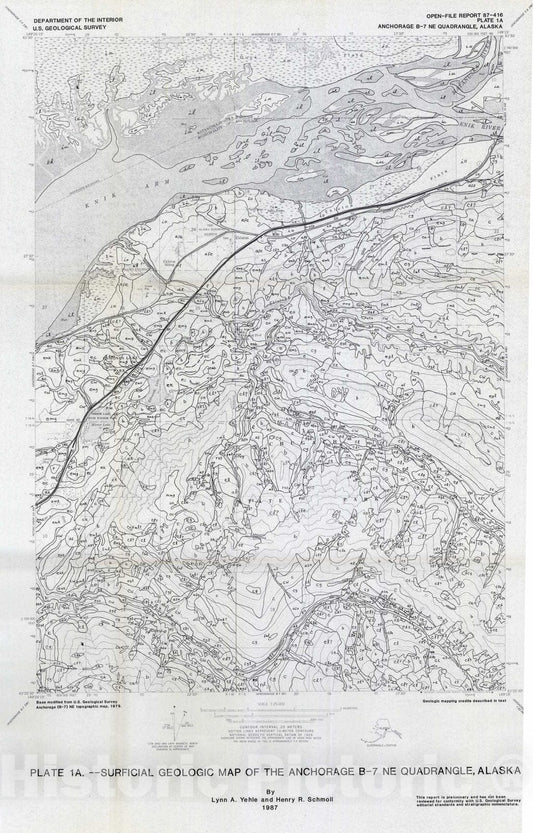 Map : Surficial geologic map of the Anchorage B-7 NE quadrangle, Alaska, 1987 Cartography Wall Art :