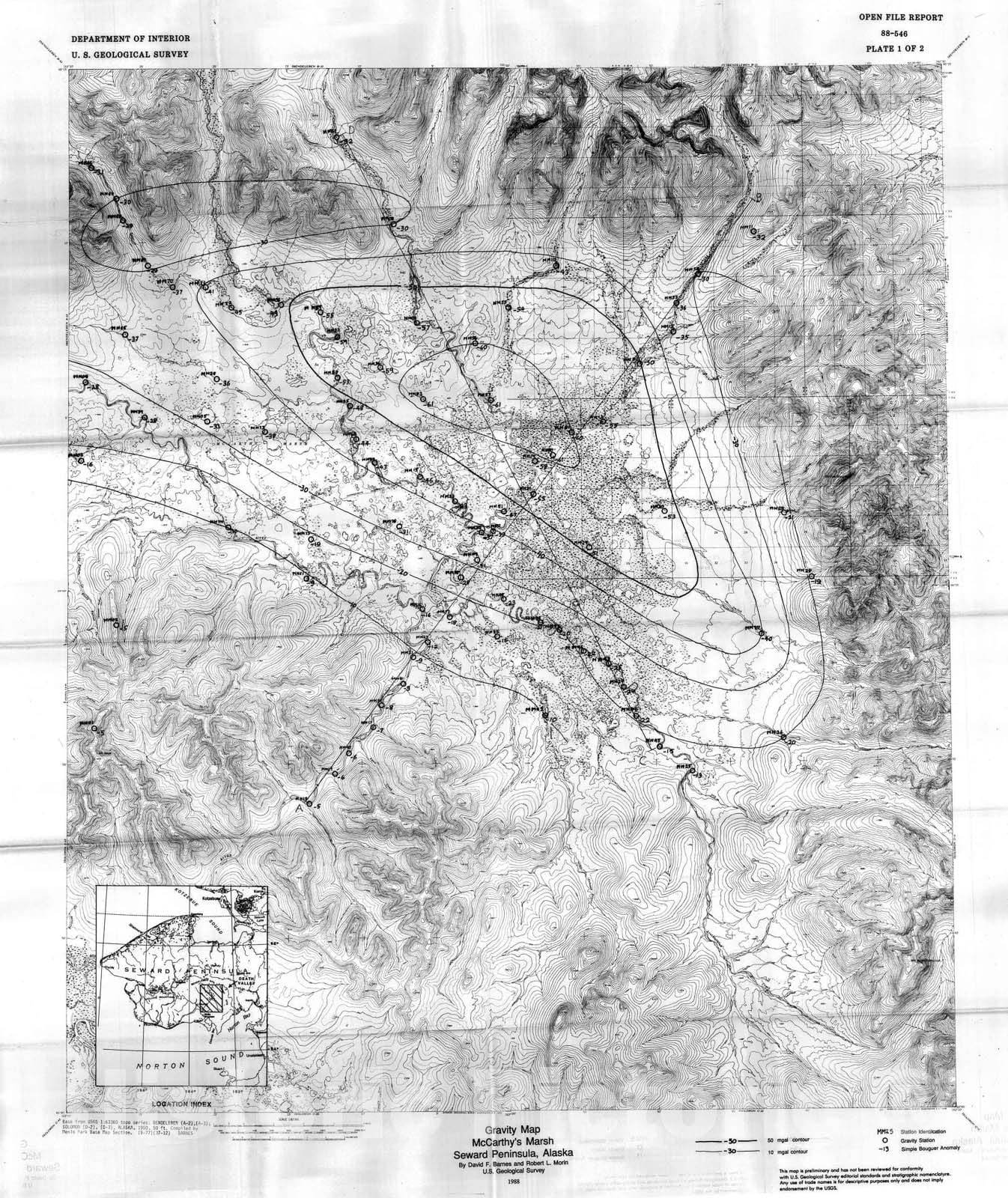 Map : Results of a gravity survey of the Carthy's Marsh, Seward peninsula, Alaska, 1988 Cartography Wall Art :