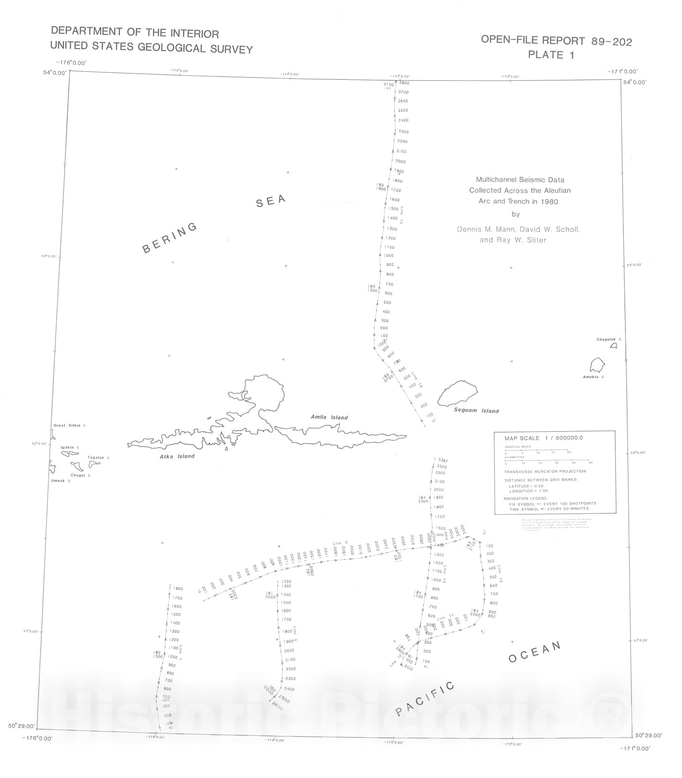 Map : Multichannel seismic-reflection data collected in 1980 across the Aleutian Arc and Trench, Alaska, 1989 Cartography Wall Art :