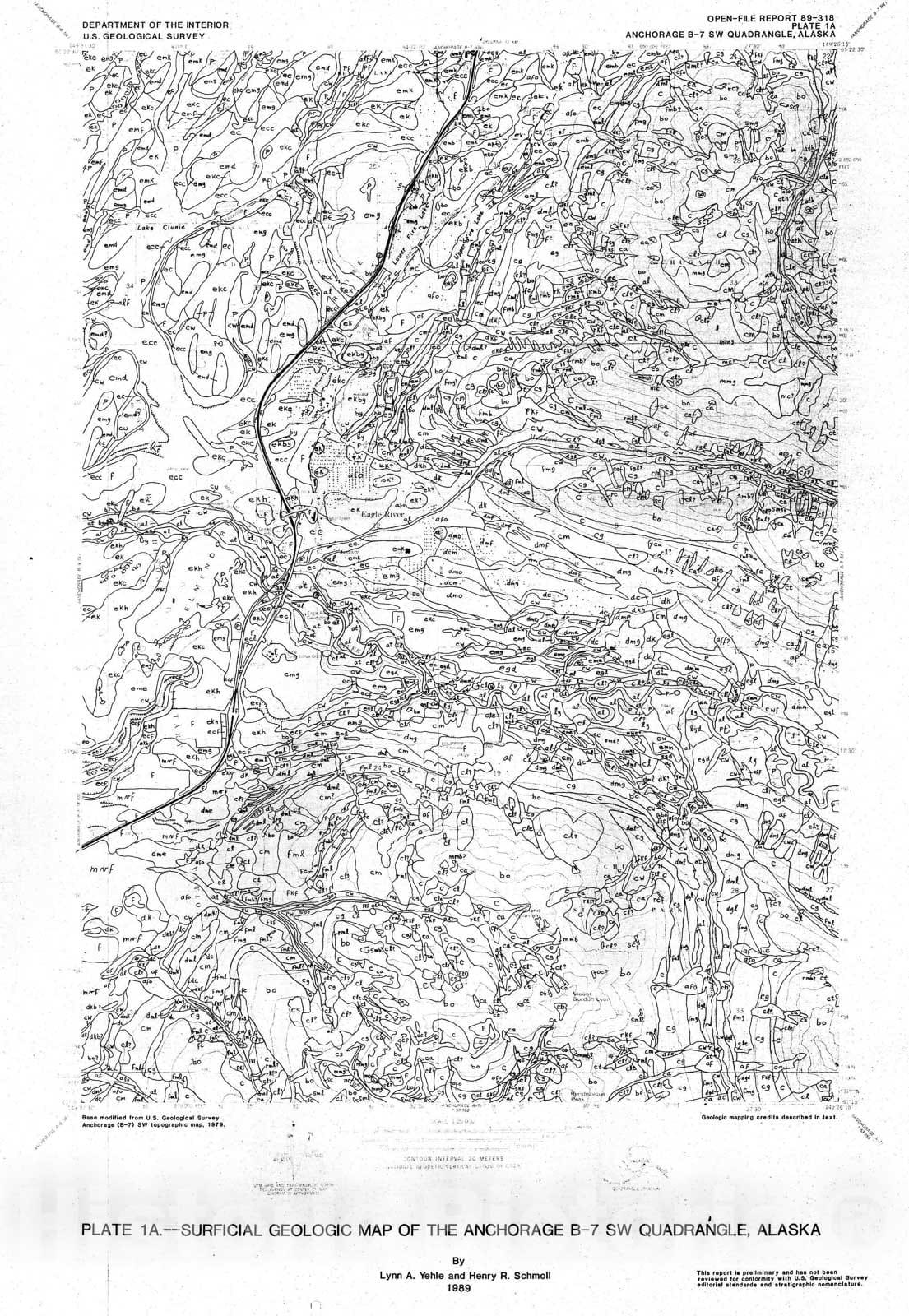 Map : Surficial geologic map of the Anchorage B-7 SW quadrangle, Alaska, 1989 Cartography Wall Art :