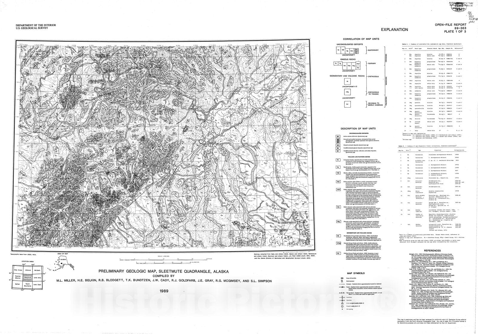 Map : Pre-field study and mineral resource assessment of the Sleetmule quadrangle, southwestern Alaska, 1989 Cartography Wall Art :