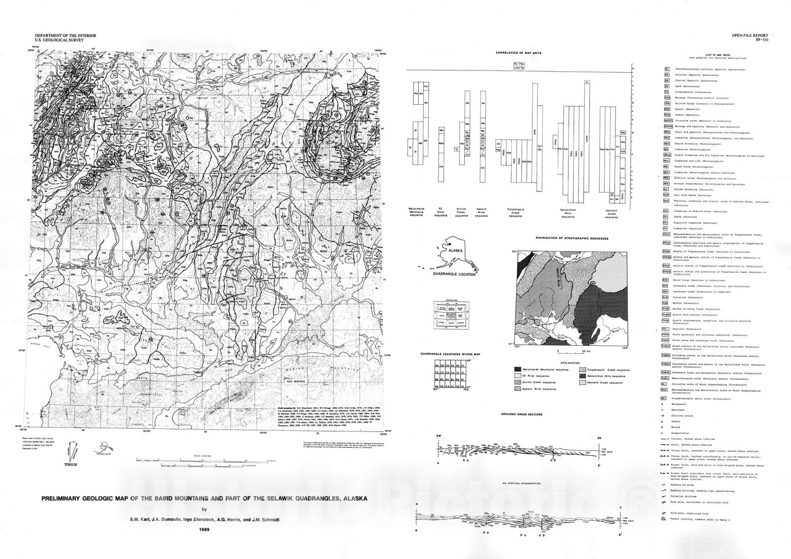 Map : Preliminary geological map of the Baird Mountains and part of the Selawik quadrangles, Alaska, 1989 Cartography Wall Art :