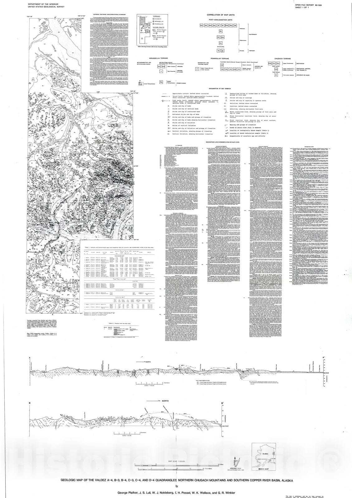 Map : Geologic map of the Valdez A-4, B-3, B-4, C-3, C-4, and D-4 quadrangles, northern Chugach Mountains and southern Copper River Basin, Alaska, 1989 Cartography Wall Art :