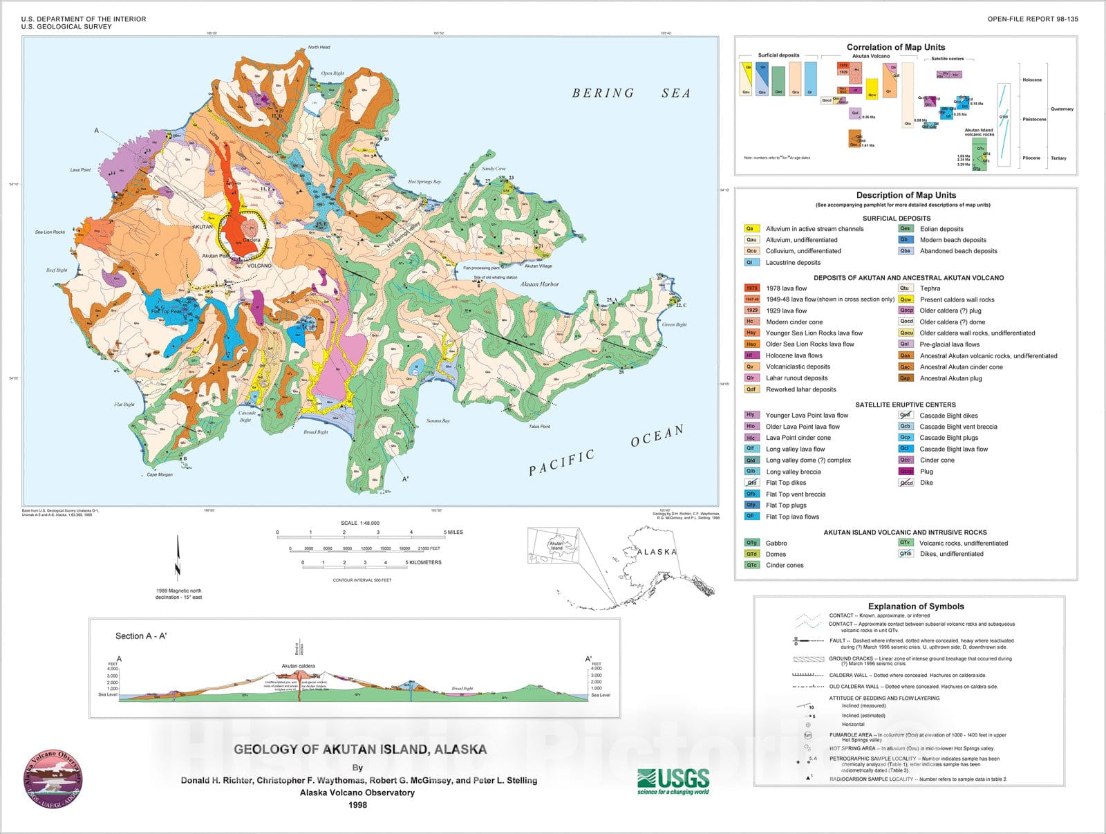 Map : Geologic map of the Akutan Island, Alaska, 1998 Cartography Wall Art :