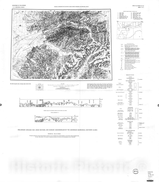 Map : Preliminary geologic map, cross sections, and summary geochronology of the Anchorage quadrangle, southern Alaska, 1990 Cartography Wall Art :
