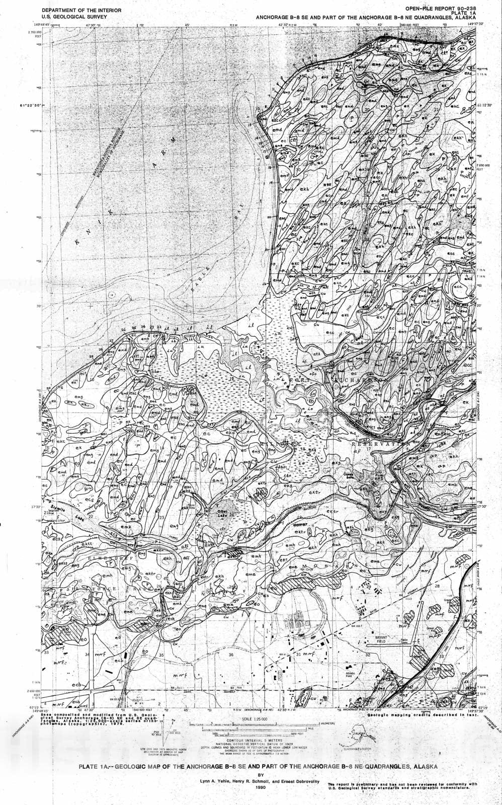 Map : Geologic map of the Anchorage B-8 SE and part of the Anchorage B-8 NE quadrangles, Alaska, 1990 Cartography Wall Art :