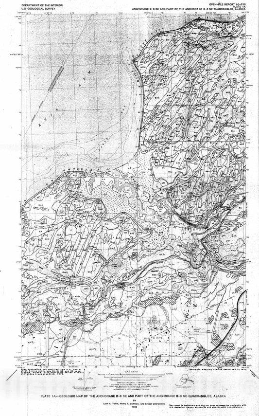 Map : Geologic map of the Anchorage B-8 SE and part of the Anchorage B-8 NE quadrangles, Alaska, 1990 Cartography Wall Art :