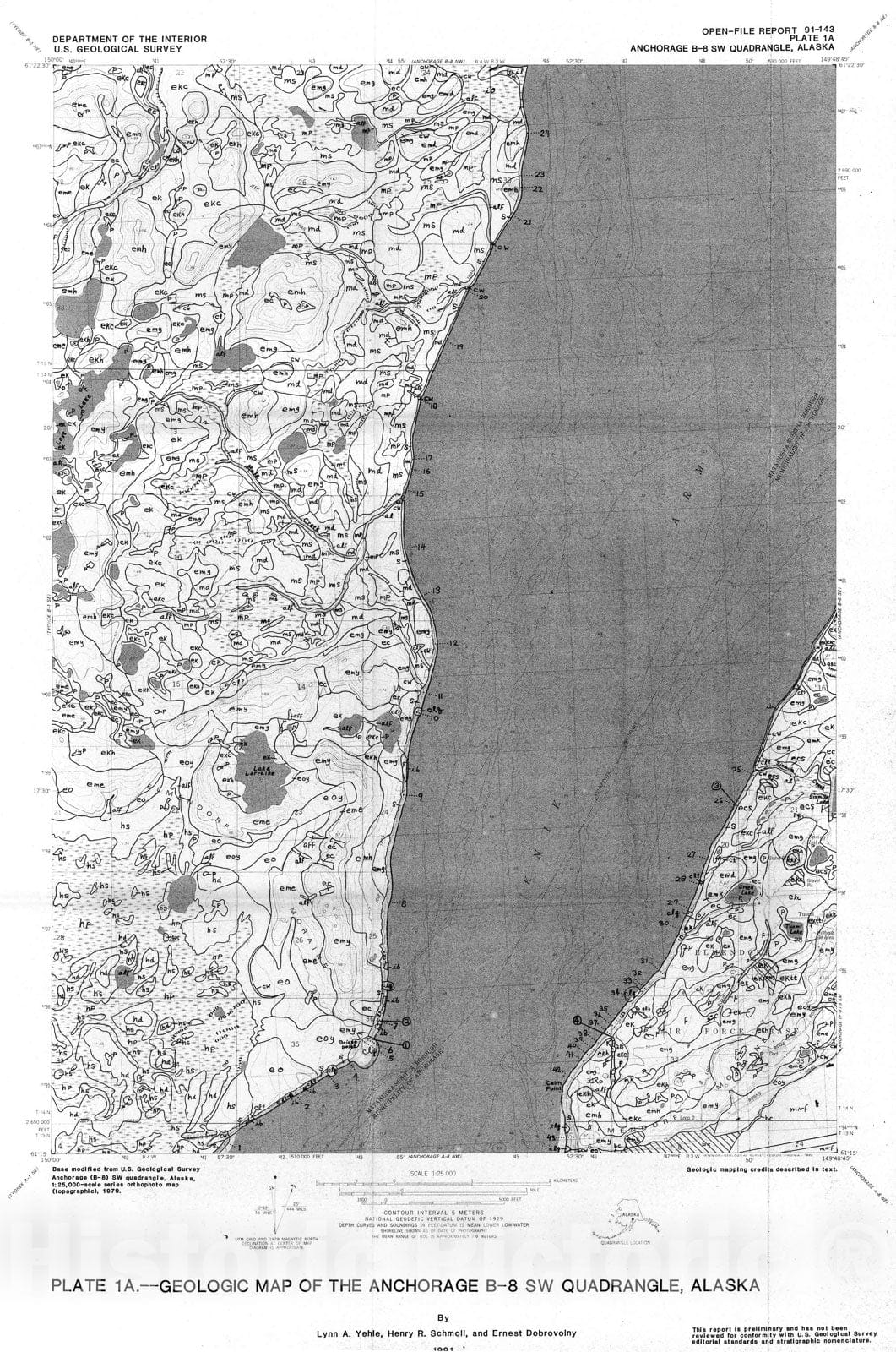 Map : Geologic map of the Anchorage B-8 SW quadrangle, Alaska, 1991 Cartography Wall Art :