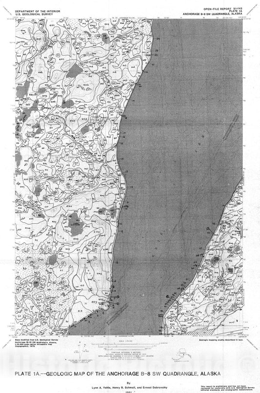 Map : Geologic map of the Anchorage B-8 SW quadrangle, Alaska, 1991 Cartography Wall Art :