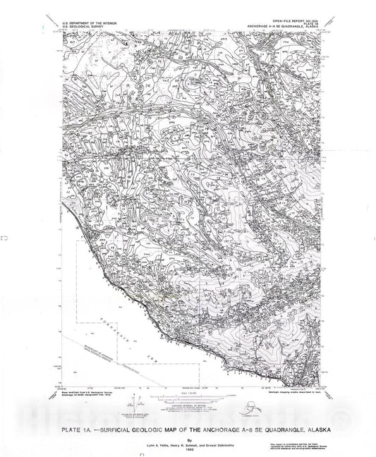 Map : Surficial geologic map of the Anchorage A-8 SE quadrangle, Alaska, 1992 Cartography Wall Art :
