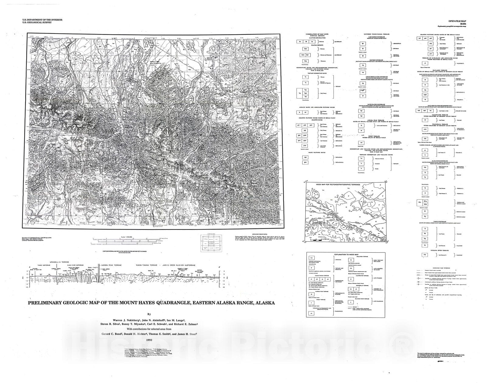 Map : Preliminary geologic map of the Mount Hayes quadrangle, eastern Alaska Range, Alaska, 1992 Cartography Wall Art :