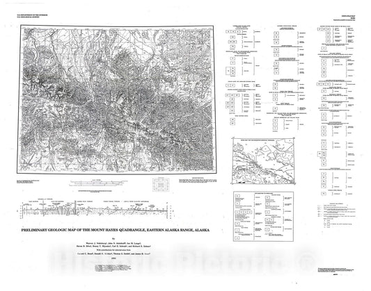 Map : Preliminary geologic map of the Mount Hayes quadrangle, eastern Alaska Range, Alaska, 1992 Cartography Wall Art :