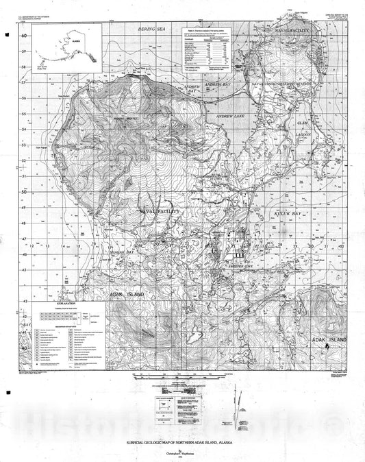 Map : Surficial geologic map of northern Adak Island, Alaska, 1995 Cartography Wall Art :
