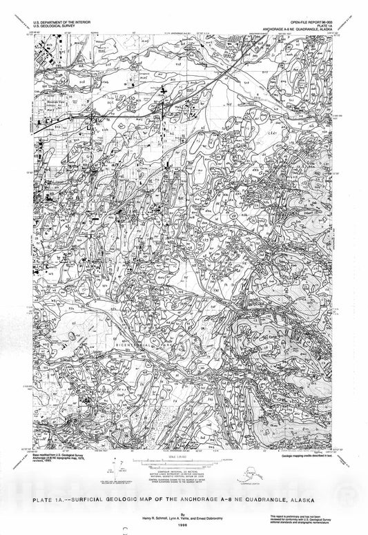 Map : Surficial geologic map of the Anchorage A-8 NE quadrangle, Alaska, 1996 Cartography Wall Art :