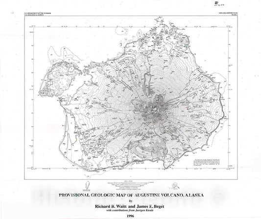 Map : Provisional geologic map of Augustine Volcano, Alaska, 1996 Cartography Wall Art :