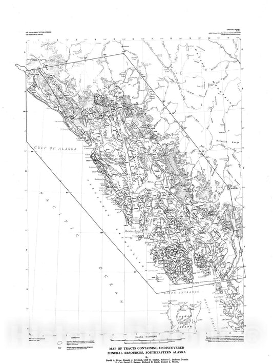 Map : Undiscovered mineral resources of southeastern Alaska-revised mineral-resource-assessment-tract descriptions, 1996 Cartography Wall Art :