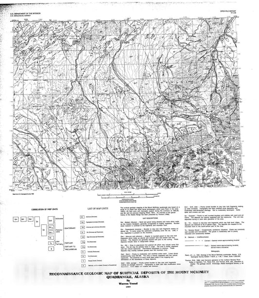 Map : Reconnaissance geologic map of surficial deposits of the Mount McKinley quadrangle, Alaska, 1997 Cartography Wall Art :
