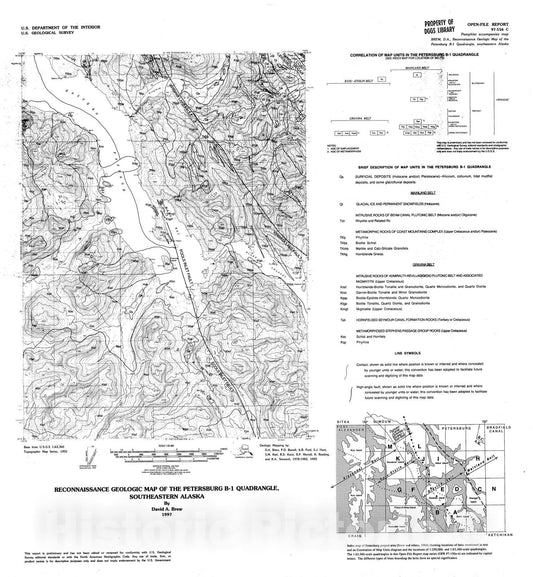 Map : Reconnaissance geologic map of the Petersburg B-1 quadrangle, southeastern Alaska, 1997 Cartography Wall Art :