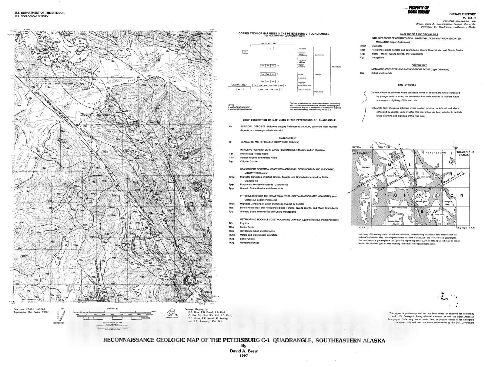 Map : Reconnaissance geologic map of the Petersburg C-1 quadrangle, southeastern Alaska, 1997 Cartography Wall Art :