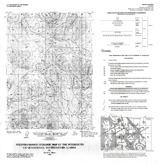 Map : Reconnaissance geologic map of the Petersburg C-5 quadrangle, southeastern Alaska, 1997 Cartography Wall Art :