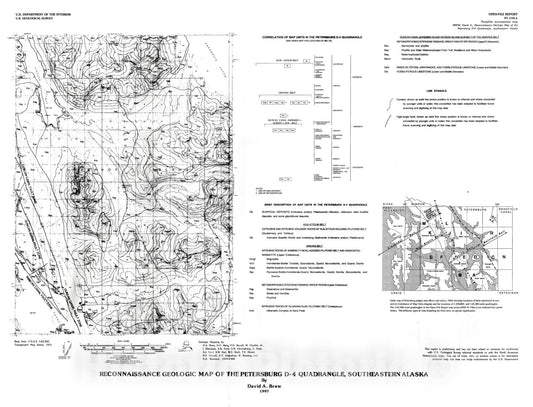 Map : Reconnaissance geologic map of the Petersburg D-4 quadrangle, southeastern Alaska, 1997 Cartography Wall Art :
