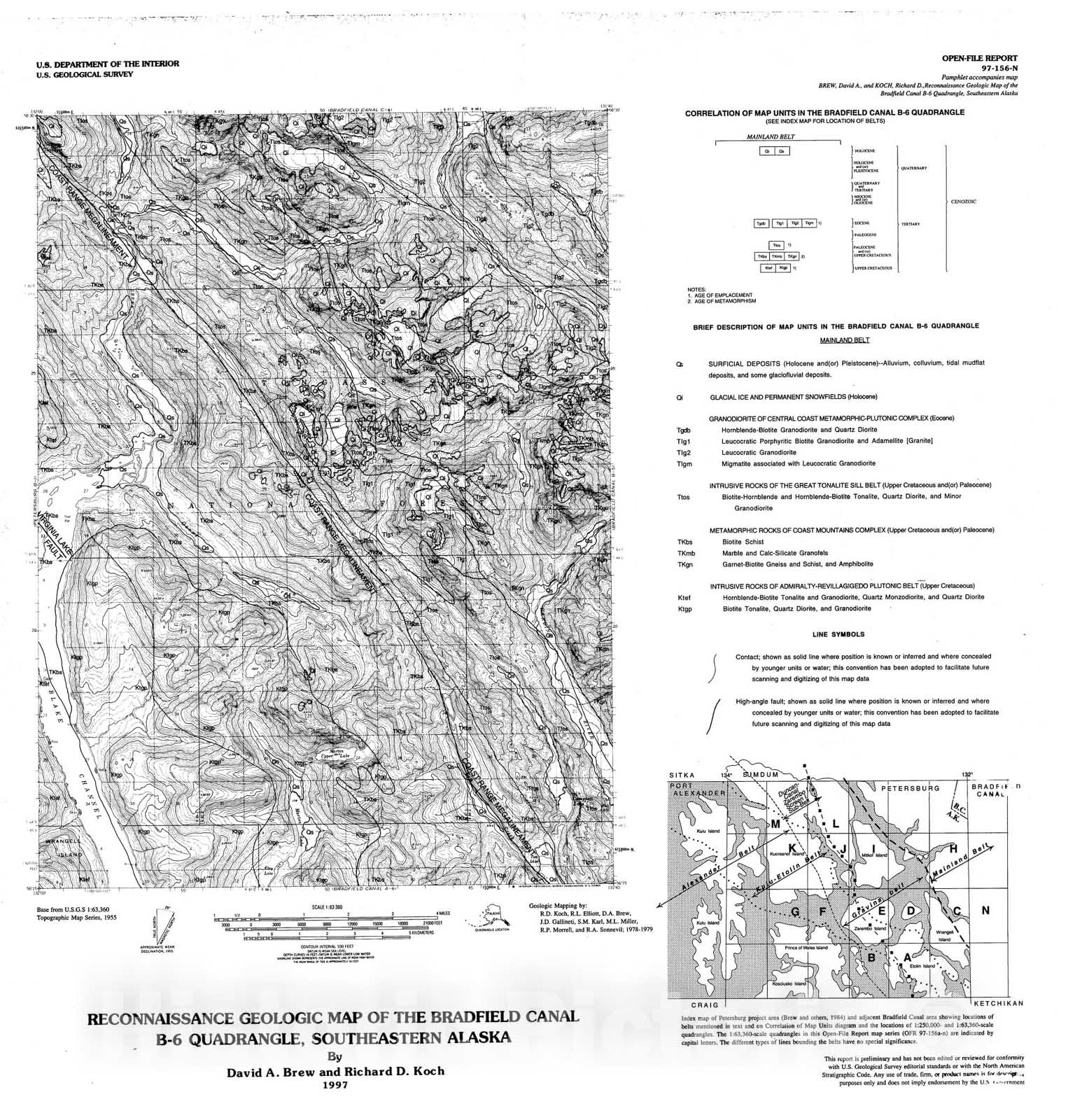 Map : Reconnaissance geologic map of the Bradford Canal B-6 quadrangle, southeastern Alaska, 1997 Cartography Wall Art :