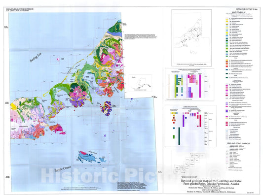 Map : Revised geologic map of the Cold Bay and False Pass quadrangles, Alaska peninsula, 1998 Cartography Wall Art :