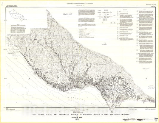 Map : Maps showing geology and liquefaction potential of Quaternary deposits in Santa Cruz County, California, 1975 Cartography Wall Art :