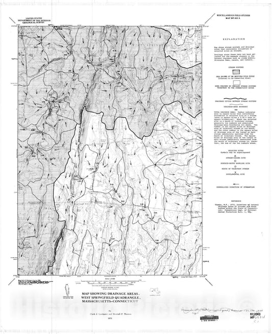 Map : Map showing drainage areas, West Springfield quadrangle, Massachusetts - Connecticut, 1975 Cartography Wall Art :