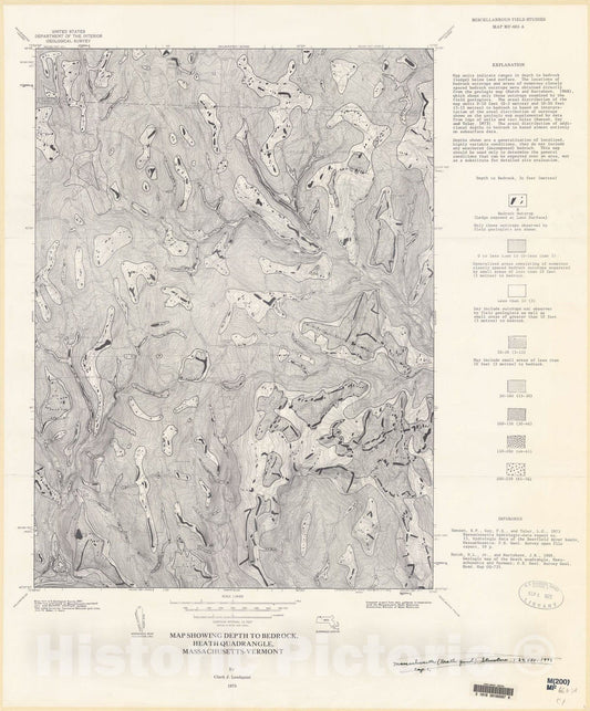 Map : Map showing depth to bedrock, Heath quadrangle, Massachusetts - Vermont, 1975 Cartography Wall Art :