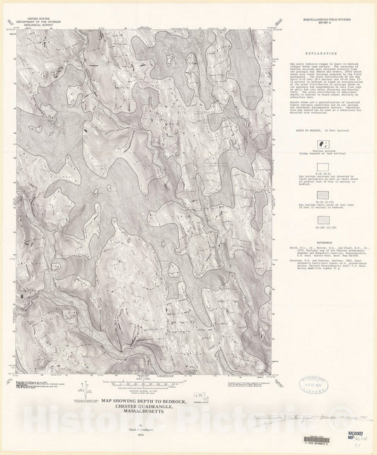 Map : Map showing depth to bedrock, Chester quadrangle, Massachusetts, 1975 Cartography Wall Art :