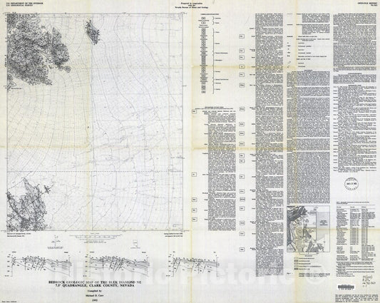 Map : Bedrock geologic map of the Blue Diamond NE 7.5' quadrangle, Clark County, Nevada, 1992 Cartography Wall Art :
