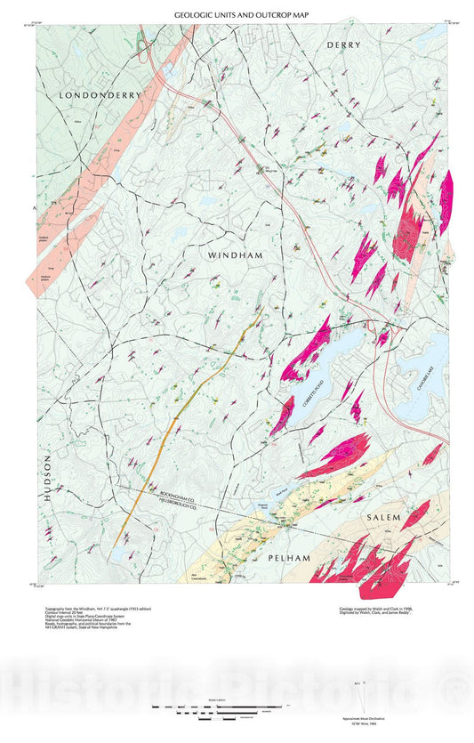 Map : Bedrock geologic map of the Windham quadrangle, Rockingham and Hillsborough Counties, New Hampshire, 1999 Cartography Wall Art :
