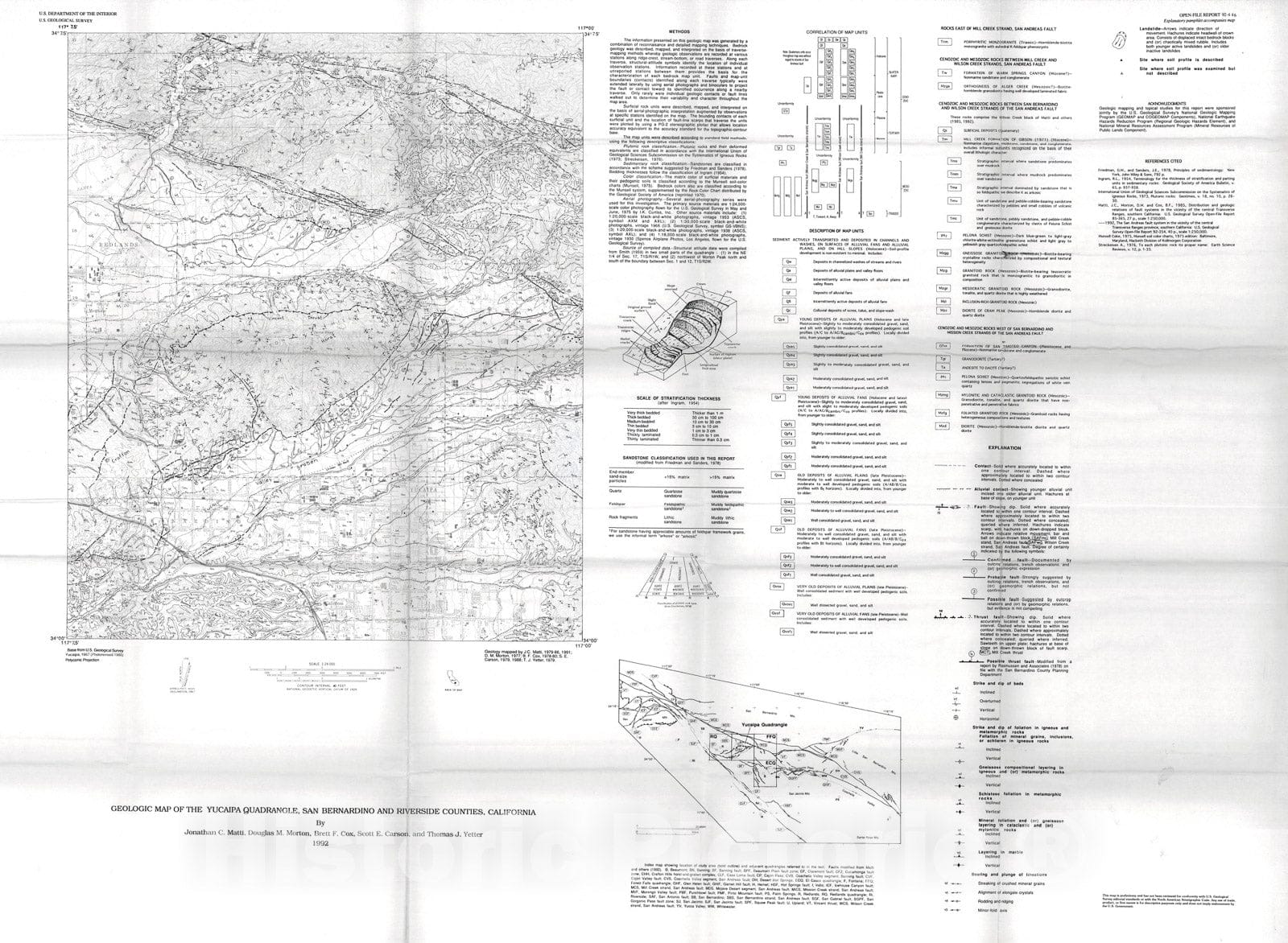 Map : Geologic setting of the Yucaipa quadrangle, San Bernardino and Riverside Counties, California, 1992 Cartography Wall Art :