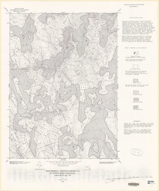 Map : Map showing depth to bedrock, Plainfield quadrangle, Massachusetts, 1975 Cartography Wall Art :