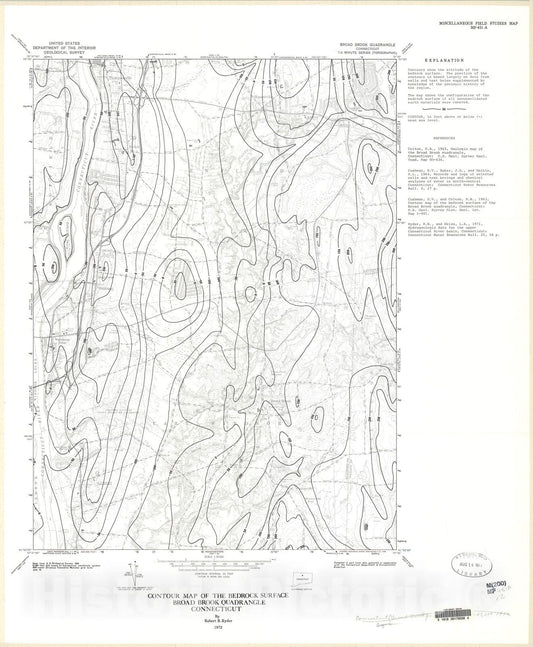 Map : Contour map of the bedrock surface, Broad Brook quadrangle, Connecticut, 1972 Cartography Wall Art :