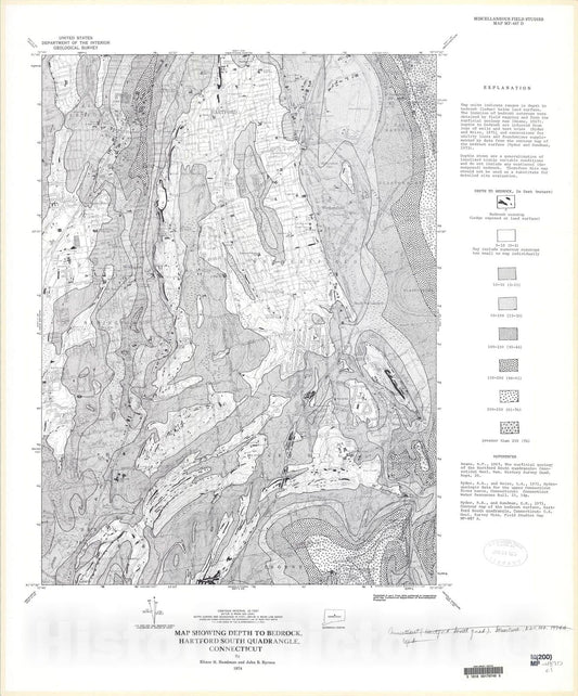 Map : Map showing depth to bedrock, Hartford South quadrangle, Connecticut, 1974 Cartography Wall Art :