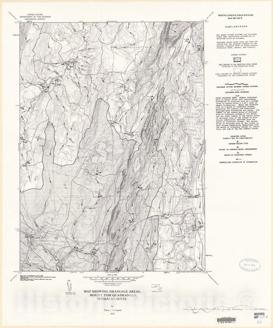 Map : Map showing drainage areas, Mount Tom quadrangle, Massachusetts, 1975 Cartography Wall Art :