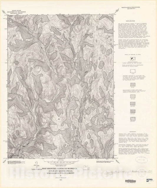 Map : Map showing depth to bedrock, Colrain quadrangle, Massachusetts - Vermont, 1974 Cartography Wall Art :