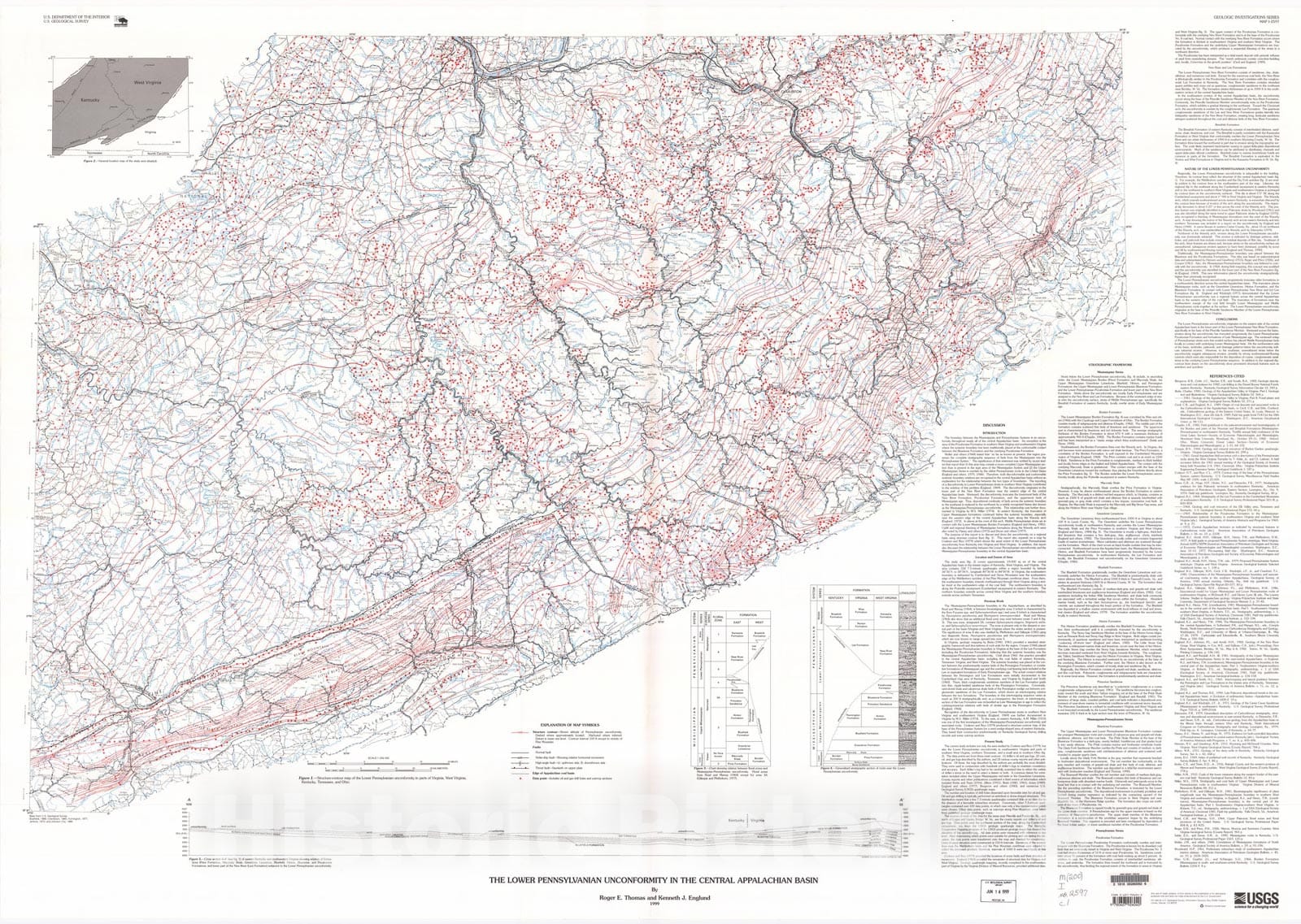 Map : The Lower Pennsylvanian unconformity in the central Appalachian basin, 1999 Cartography Wall Art :