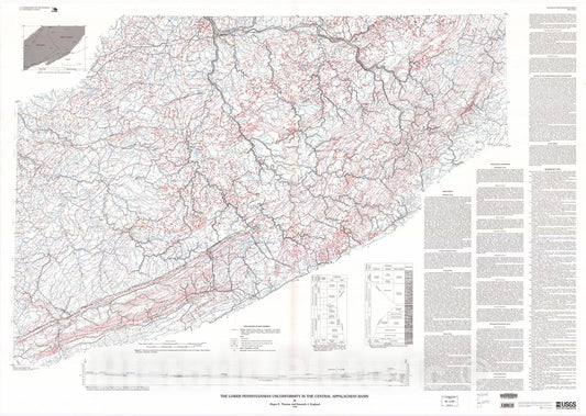 Map : The Lower Pennsylvanian unconformity in the central Appalachian basin, 1999 Cartography Wall Art :
