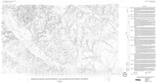 Map : Preliminary geologic map of the Barnwell 30' x 60' quadrangle, South Carolina and Georgia, 1994 Cartography Wall Art :